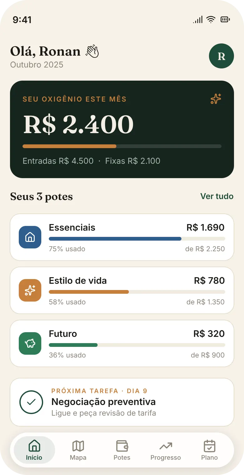 Tela inicial do app Potes